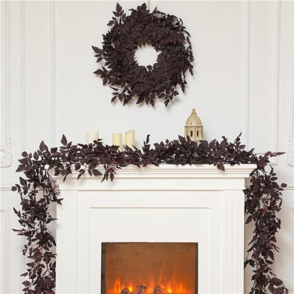 New 2 Pcs Plum Cimicifuga Seeded Garland Fall Leaf Garland Artificial - Picture 3 of 7